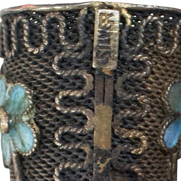 Antique Silver Filigree Gems & Guilloche Enamel Chinese Fingernail Guard Brooch - Picture 5 of 8